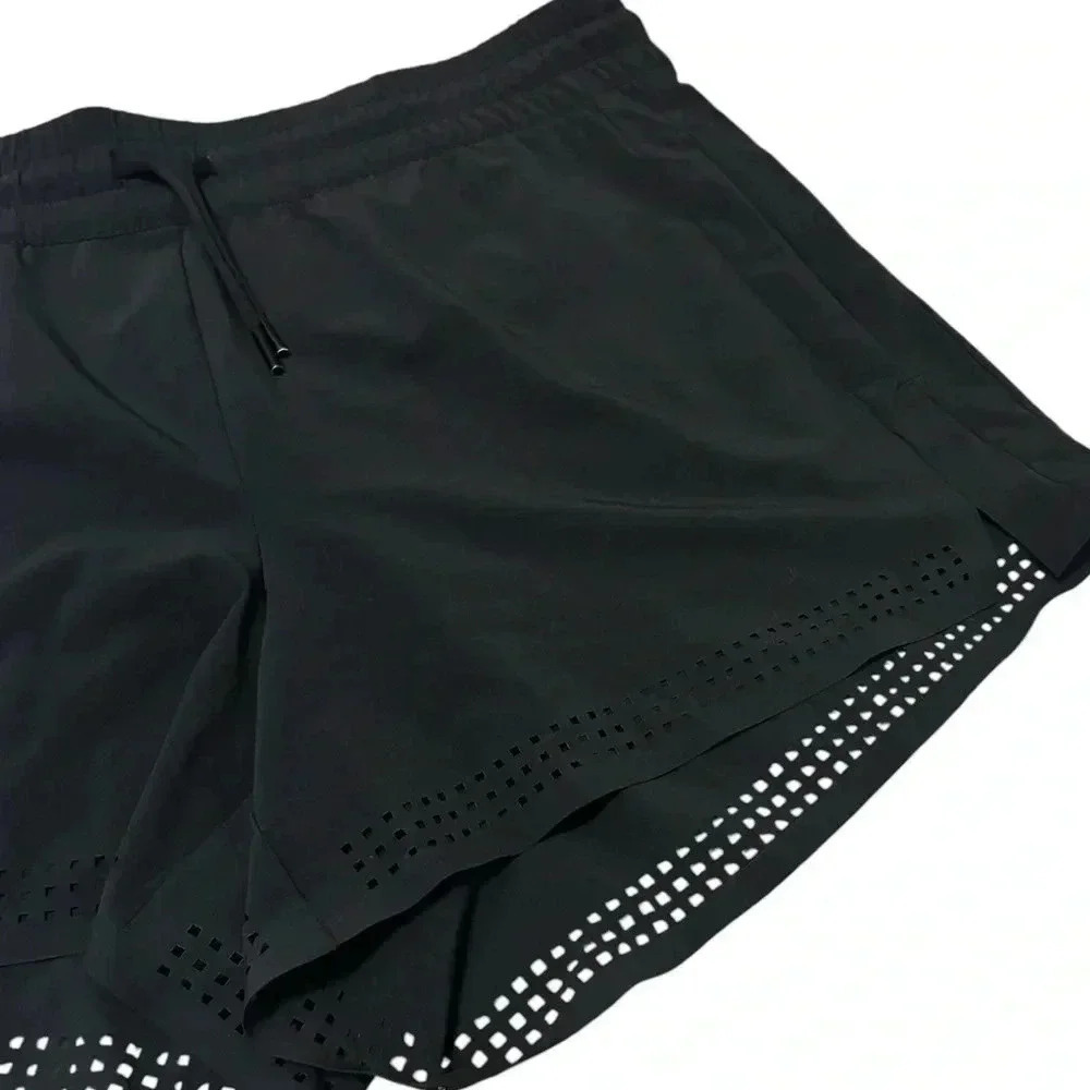 ATHLETA Baja Short Laser Cut Stretch Run Shorts Size 14 Black 4” Inseam Black - Picture 4 of 7